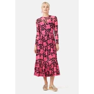 Gorman Flower Stripe Mesh Midi Dress Women’s AU 6 US 2 Pink Long Sleeve Lined